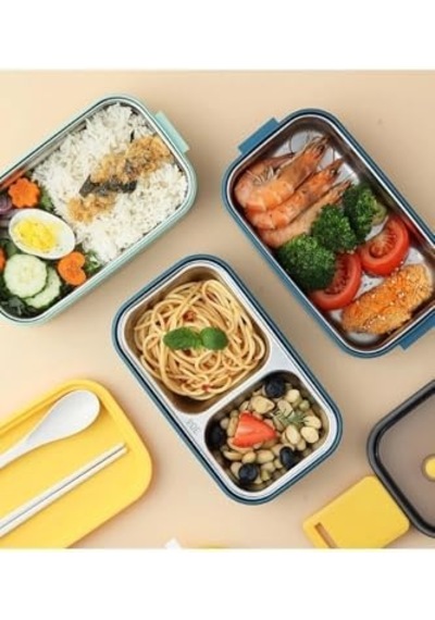 Beslenme Kutusu İki Katlı - Paslanmaz Çelik - 1400ml Kaşık Ve Çatal Lunch Box Yeşil Bakır