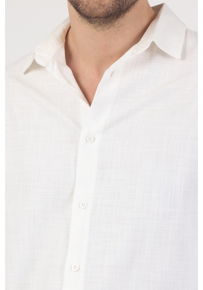Danger Erkek Pamuklu Keten Görünümlü Gömlek Beyaz