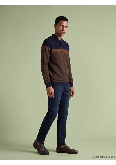 Lcwaıkıkı Classic Kahverengi Polo Yaka Renk Bloklu Erkek Sweatshirt
