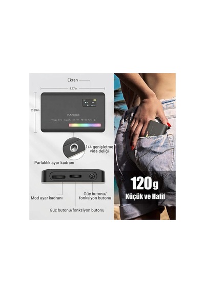 Hymark Rgb-cl120 Led Video Fotoğraf Dolgu Işığı 9000k Lcd Ekran 20 Efekt Dslr Vlog Canlı Yayın Işığı Çok Renkli