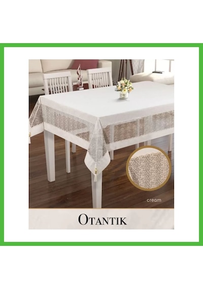 Vaveni Otantik Krem 160x260 Cm Keten İşlemeli Dantelli Masa Örtüsü Şık Yemek Tasarımı Arz