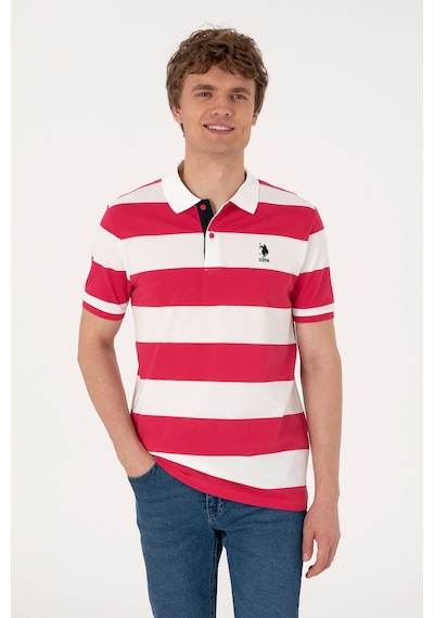 U.S. Polo Assn. Erkek Regular Fit Vişne Polo Yaka Çizgili Tişört 50306827-VR223