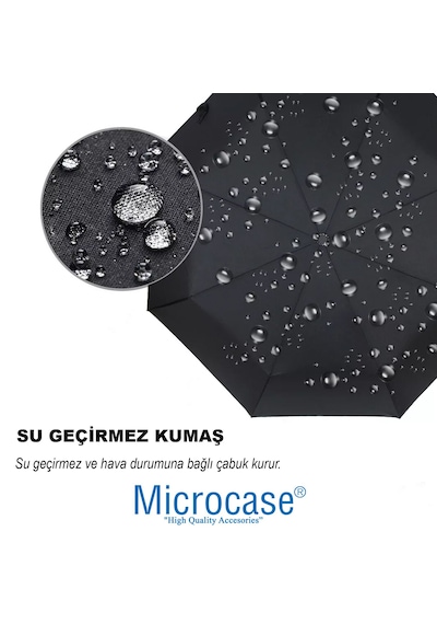 Microcase Unisex16 Telli Rüzgara Dayanıklı Su Geçirmez Baston Şemsiye