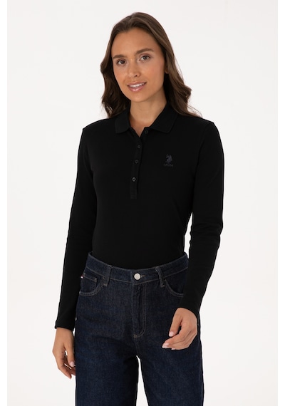 U.S. Polo Assn. Kadın Siyah Basic Polo Yaka Sweatshırt 50307755-VR046