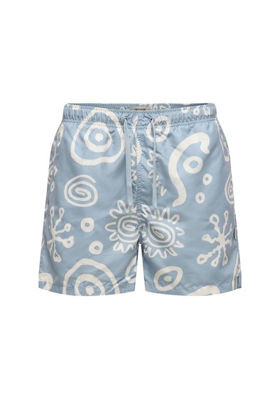 Only & Sons Onsprınt Erkek Deniz Şortu Desenli Rahat Yazlık Regular Fit Mavi
