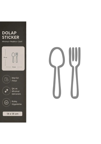 Kaşık Çatal Mat Gri Dekoratif Folyo Sticker 14x14 Cm
