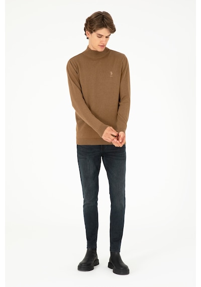 U.S. Polo Assn. Erkek Slim Fit Yarım Boğazlı Haki Melanj Basic Kazak 50288887-VR125
