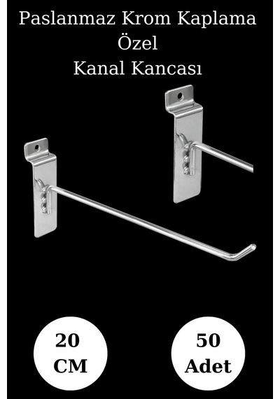 Kanallı Pano Kancası 20 Cm Lüks Krom Kaplama Raf Askısı Raf Kancası Mağaza Düzenleme 50 Adet