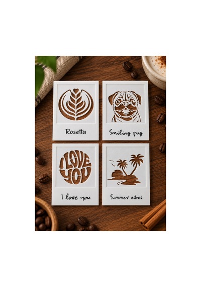 Latte Art Camera 4 Stencilli Manuel Coffee Art Kahve Süsleme Aparatı Kahve Köşesi Aksesuarı Diğer
