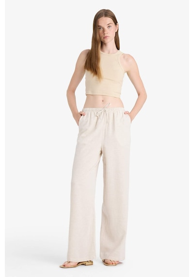 Defacto Wide Leg Cepli Yüksek Bel Standart Boy Keten Karışımlı Pantolon F5024ax25aubg155 Bej