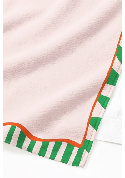 Çizgili Modern Pembe Yeşil Plaj Havlusu-akdeniz Stil Turuncu Detaylı Hızlı Kuruyan Mikrofiber Havlu Köpük Kabuğu