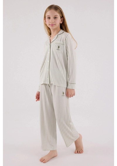 Kız Garson Gömlek Pijama Takımı - Çay Yeşili Çay Yeşili