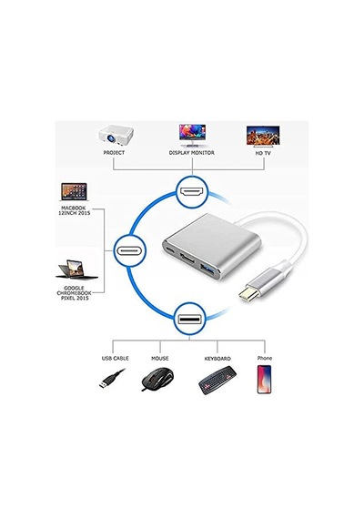 Uyumlu 4k Full Hd 1080p Type C To 3 Portlu Hdmı - Usb 3.0 - Pd Çevirici Hub