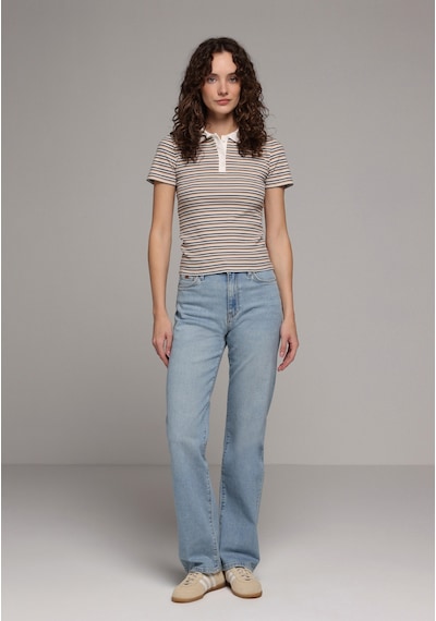 Colin's Colins Slim Fit Polo Yaka Çizgili Kadın Yeşil Kısa Kol Tişört Cl1078875 Q1.v1 Grn