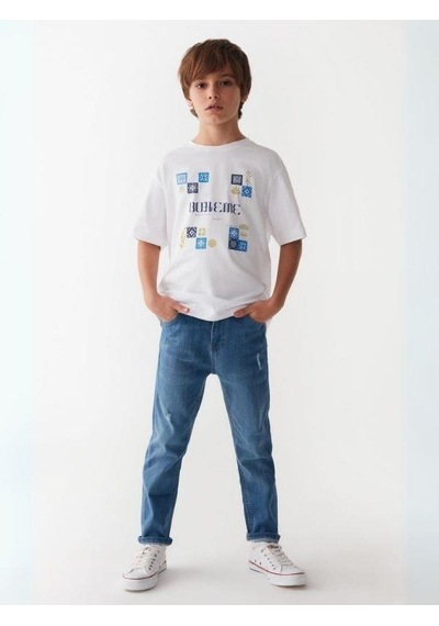 Nk Kids Çocuk Esnek İnce Kumaş Kot Pantolon-15878 Mavi