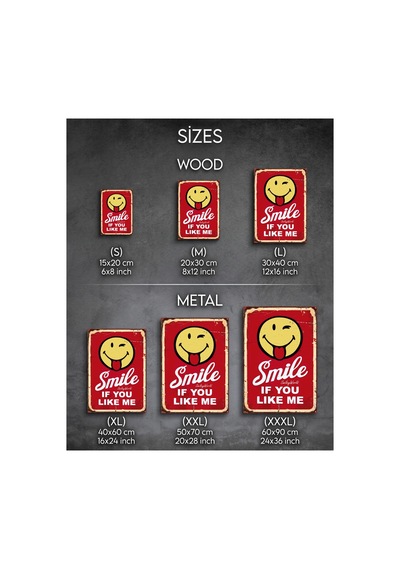 Smile If You Like Me Retro Tablo Emoji Temalı Eğlenceli Dekoratif Duvar Tablosu Ahşap & Metal Baskı