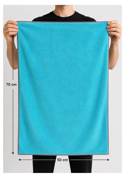 50 70 Cm Büyük Boy Lamine 600 Gsm Mavi-gri Çift Yüzlü Araç Kurulama Havlusu