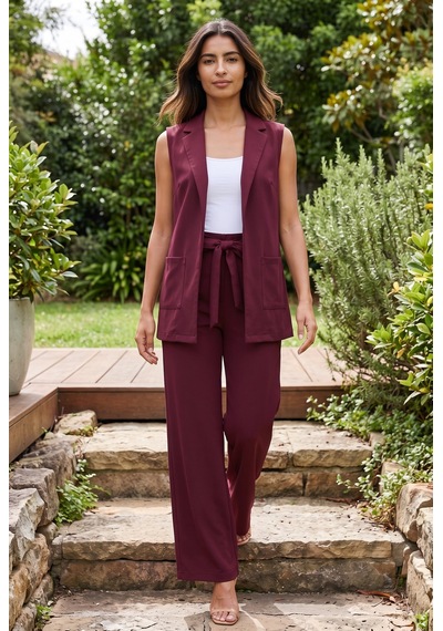 Soulshae Kadın Kolsuz Krep Bol Kesim Takım Bordo