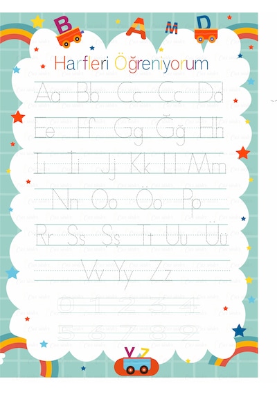 Harfleri Öğrenime Yaz Sil Pvc Kaplı 30x42 Cm Kolay Öğrenme Afiş Çok Renkli