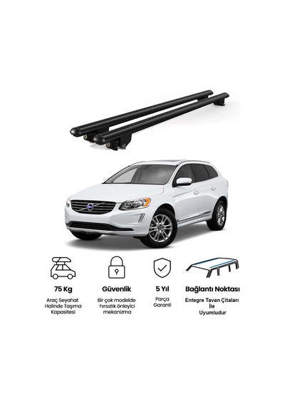 Kanca Volvo V60 Cross Country 2015-2018 Uyumlu Siyah Kilitli Ara Atkı 120cm Port Bagaj Tavan Barı