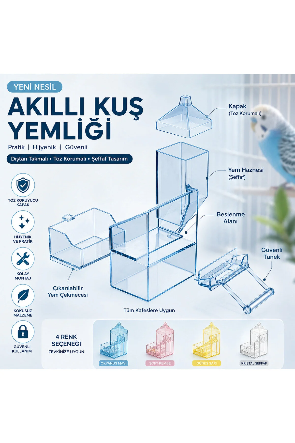 Yeni Tip Lüks Akıllı Yemlik, Yedek Hazneli Akıllı Yemlik Güneş Sarısı