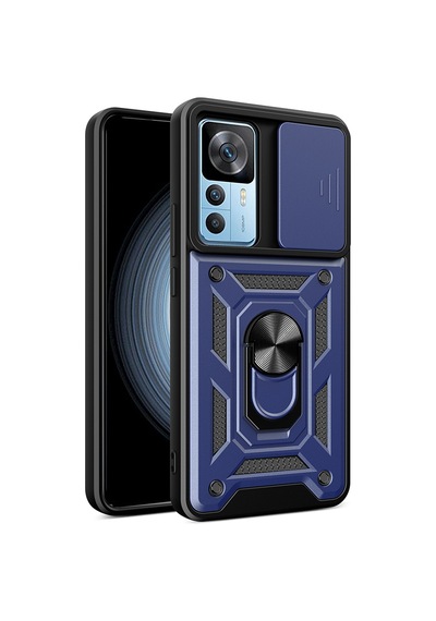 Xiaomi Mi 12t Kılıf Sürgülü Kamera Koruyucu Manyetik Standlı Tank Koruma Pazarplus Mavi
