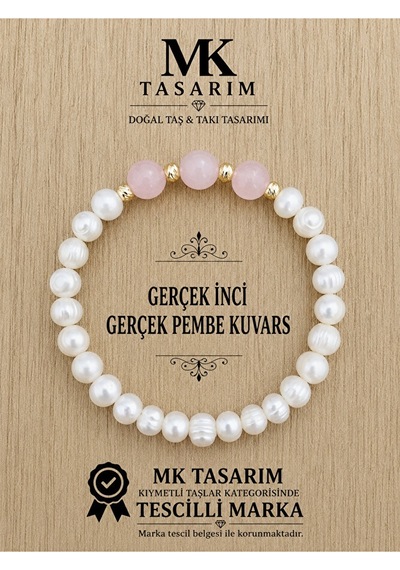 Gerçek Aytaşı Gerçek Pembe Kuvars Bileklik Mk.7000.826- Rahatlık-dinginlik-enerji- Stres Bilekliği Çok Renkli