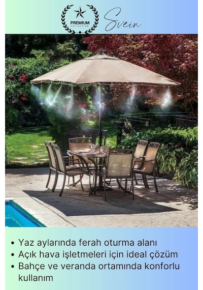 Nemlendirme Açık Alan Sisleme Ve Serinletme Kiti 10 Metre Balkon Teras Cafe Bahçe Nemlendirici