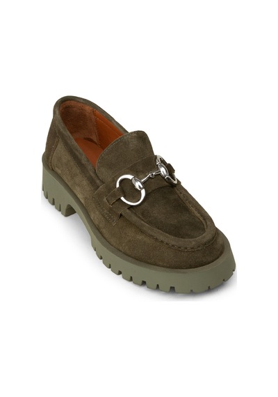 Deery Kadın Hakiki Süet Yeşil Tokalı Loafer - 02037zyslc03