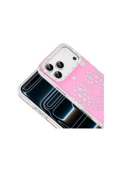 Maks Technology Apple Uyumlu iPhone 18 Pro Kılıf Damla Taşlı Mkst Rivas Sert Pc Kapak - Pembe