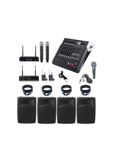Mixer Hoparlör Mikrofon Anfi Seti 2 12 Kabin Hoparlörlü Okul Tören Etkinlik Ses Sistemi