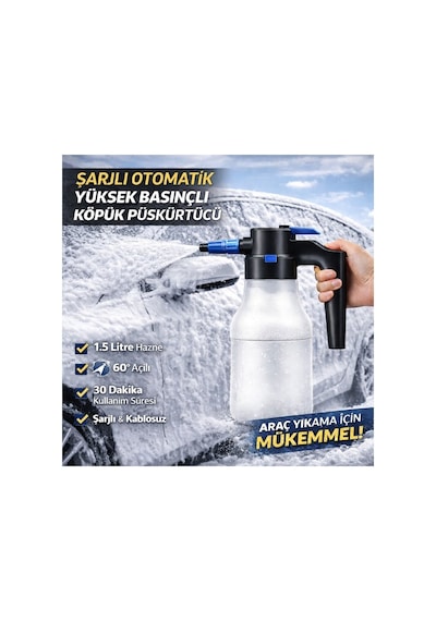 Carub Şarjlı Otomatik 1.5 Litre Yüksek Basınçlı Araç Yıkama Köpük Püskürtücü El Pompası, Otomobil Temizleme Pompası
