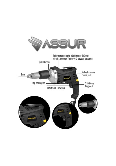 Assur ASR212 710W 90Nm Alçıpan Vidalama Siyah
