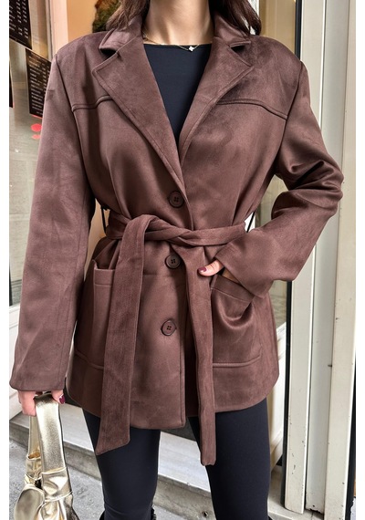 Myloore Kadın Kahve Süet Kemerli Blazer Ceket Mlb104 Camel/kahve