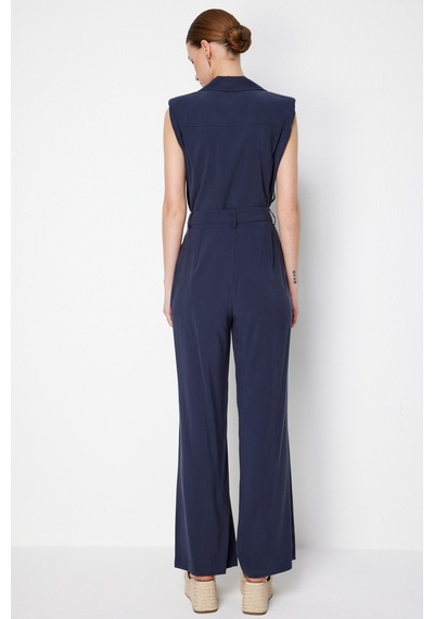 On Kadın Pile Detaylı Bol Paça Pantolon 74909 Indigo Indigo