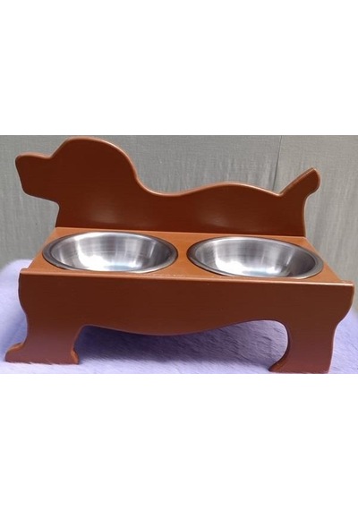 Hobi Erc Model 90374 Köpek Mama Ve Su Kabı Seti Mdf Ceviz Renk Paslanmaz Tabak