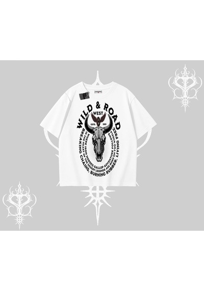 Startmore Startmore Oversize Tshirt Wild & Road Western Skull Biker Street Culture Beyaz