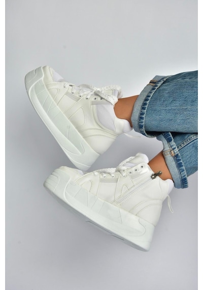 Fox Shoes V973019109 Beyaz Kalın Tabanlı Kadın Spor Ayakkabı Sneakers Beyaz