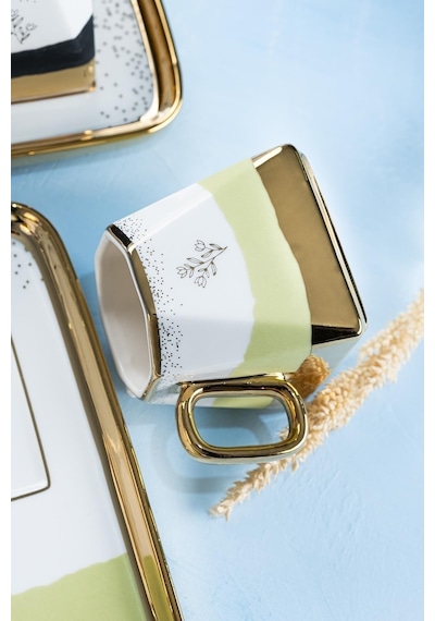 Aspen Renkli Gold Yaldız Ikram Tabaklı 6 Kişilik 90 Ml Porselen Kahve Fincanı Takımı 0224 Çok Renkli