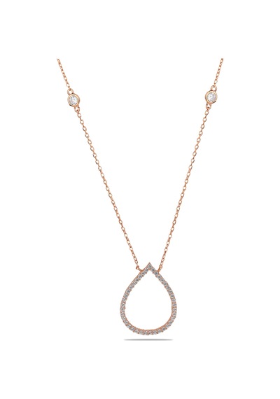 Kuyumcudukkani Zincirli"kenar Taşlı Damla"kolye-37212-r-w Rose Gold