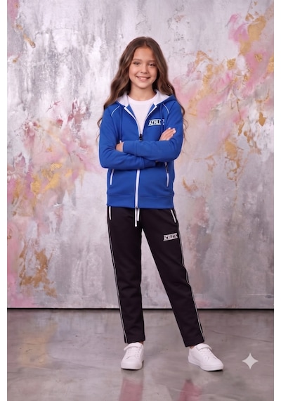 Pina Kids Kız Çocuk Atheletic Reglan Kol Kapüşonlu Düz Paça Dalgıç Kumaş Eşofman Takımı Esf7018 mavi Pina Kids Kız Çocuk Atheletic Reglan Kol Kapüşonlu Düz Paça Dalgıç Kumaş Eşofman Takımı Esf7018 mavi