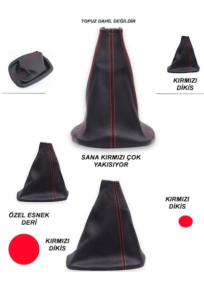 Bora Sw Uyumlu Oto Vites Körügü Siyah Deri Kırmızı Dikiş