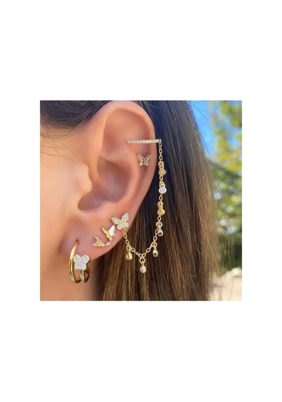 Lunarie 14k Altın Kaplama Kelebek Zincir Ear Cuff Ear Küpe