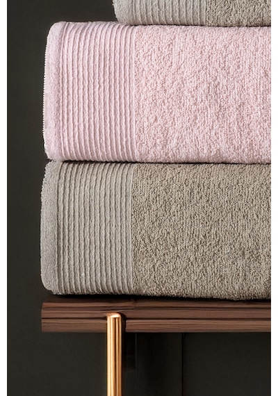 4'lü Hamam Takımı Banyo Havlu Seti 2 Adet 50x90 + 2 Adet 70x140 %100 Pamuk Yumuşak Havlu Kahve - Pudra