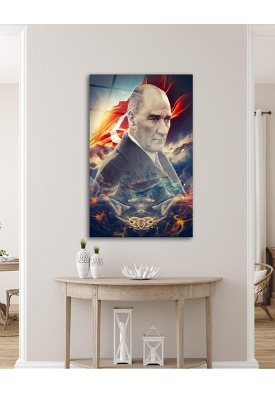 Atatürk Portre Ve Türk Bayrağı Cam Tablo Modern Ev Ofis Salon Hediyelik Büyük Tablo Duvar Dekoru11