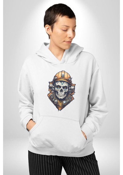 Maden İşcisi Kuru Kafa Kadın Erkek Beyaz Kapüşonlu Sweatshirt Hoodie Beyaz Maden İşcisi Kuru Kafa Kadın Erkek Beyaz Kapüşonlu Sweatshirt Hoodie Beyaz