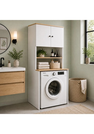 Banyo Dolabı / Çamaşır - Kurutma Makinesi Dolabı Beyaz - Atlantik Çam