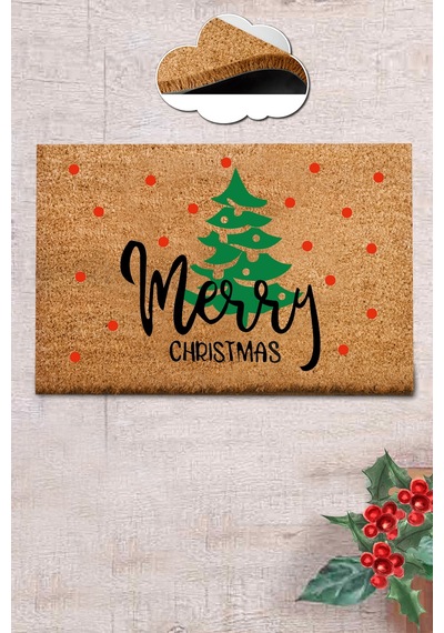 Coco Ristmas 40x60 Cm Kapı Önü Paspası, İç Ve Dış Kapı Paspası, Doğal Kıl Paspas Kahverengi