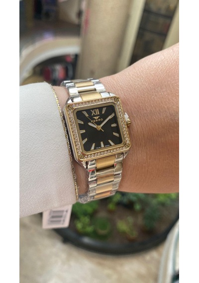 Ferro Quartz Çelik Altın/gri Siyah Kadran 28 Mm Kadın Kol Saati