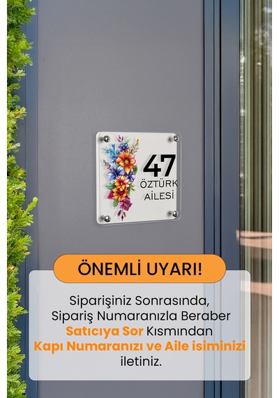 Kişiye Özel Renkli Çiçekli Kapı İsimliği Beyaz